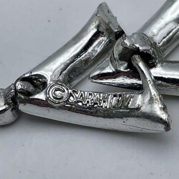 Vintage Sarah Coventry Women Silver Tone & Rhinestones Chevron Necklace Bracelet - Picture 5 of 6